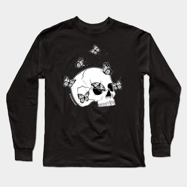Skull and Butterflies Long Sleeve T-Shirt by Notfoundartwork